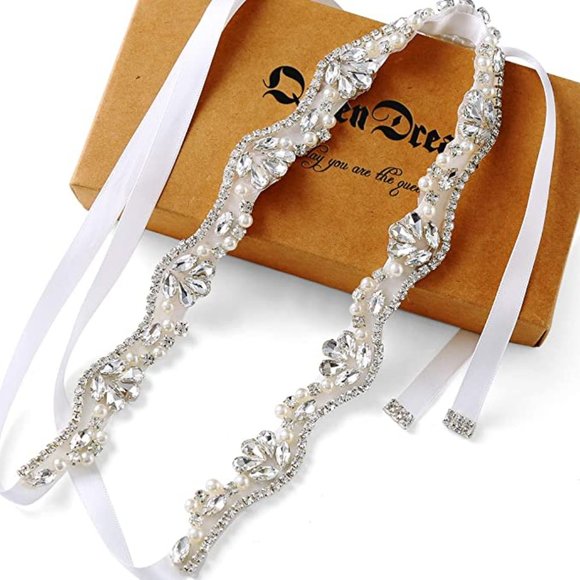 Accessories - Silver Rhinestone and Pearl Wedding Belt